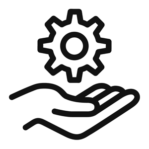 Hand holding a cog icon